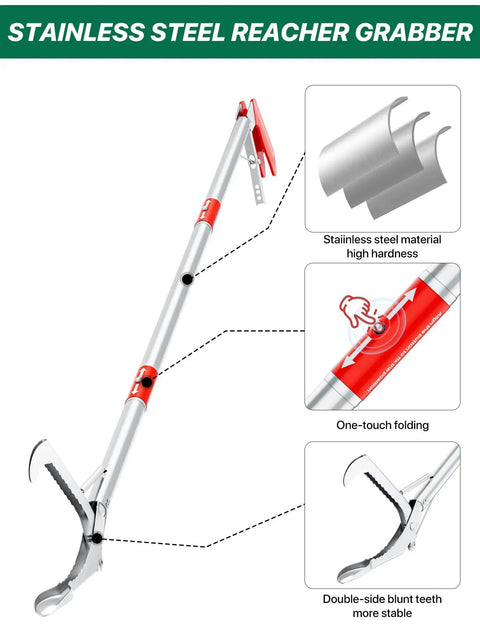 50 Inch Foldable Reacher Tool For Seniors And Home Use Extra Long Grabber With Heavy Duty Grip Trash Pickup And Debris Reach Extender Easy To Use No Bending Or Climbing Perfect For Gutter Cleanup And Everyday Tasks