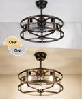 20 Inch Caged Bladeless Ceiling Fan With Light, Low Profile Flush Mount, Remote And App Control, 6 Speeds, Reversible Blades
