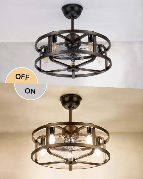 20 Inch Caged Bladeless Ceiling Fan With Light, Low Profile Flush Mount, Remote And App Control, 6 Speeds, Reversible Blades
