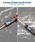 Pro Grade Half Inch Digital Torque Wrench With Angle And Preset Memory showing data storage and digital display
