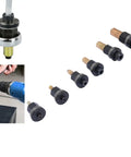 Six Piece Carbon Steel Rivet Nut Tool Set With M3 M4 M5 M6 M8 M10 Heads Handy Manual Riveting Gun For Tight Spaces Industrial And Furniture Assembly Kit With Storage Boxes showing various tool heads and a drill in action.