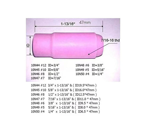 Ceramic Cup TIG Nozzle Kit 10 Pack For 17 18 26 Series Torches D12.5 By 47mm One Half Inch 10N46 Nozzle Gas Lens And Collet