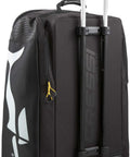 Moby 3 100L Large Capacity Roller Luggage Bag With Backpack Straps For Easy Travel Access 3 Sided Opening And Dual Side Fin Pockets Built Tough Italian Designed Gear, showing rear wheels and extended handle