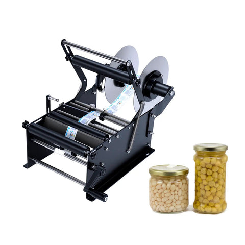 Handheld Adjustable Round Bottle Labeler For Smooth Glue Application Handles Various Sizes And Shapes No Power Needed. Labeling tool with jars.