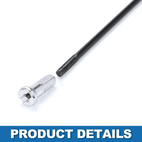 Close-up of Beefy Mountain Bike Spokes 14G 295mm Steel Black 36Pcs Replacement Set showing threaded end and elbow head.