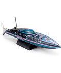 Recoil 2 18 Inch Brushless Shreddy RTR with Water-Cooled Motor and ESC Self-Righting Deep-V Hull on display stand