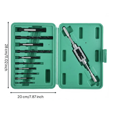 Mycene High-Speed Steel Screw Extractor Set For Stripped Broken Damaged Bolts And Rusty Nuts Includes Heavy Duty Case For Mechanics And DIY Garage Pros To Easily Remove Tough Fasteners With Ease. 11-piece kit in green case, 20 x 28 cm