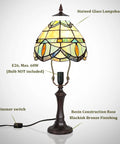 Cozy Tiffany Style Table Lamp with cream crystal stained glass shade, resin base, and dimmer switch, 8 inch, warm glow