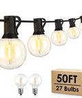 50 Ft LED Outdoor String Lights G40 Globe Dimmable Patio Lights Waterproof With 27 Warm White Shatterproof Bulbs And Two Spare Bulbs