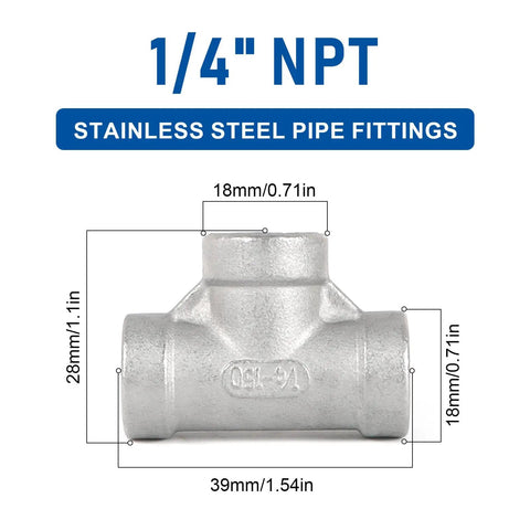 304 Stainless Steel Tee Pipe Fittings NPT Female Adapter 1 Quarter Inch X 1 Quarter Inch X 1 Quarter Inch Three Way Connector