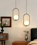 Modern Black Pendant Light With White Glass Globe Shade For Kitchen Island And Bedroom Matte Finish Ceiling Fixture