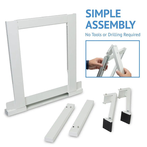 Heavy Duty Window AC Bracket No Tools Needed Easy Install Mount Holds Up To 200lbs with simple assembly components shown.