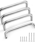 Brushed Stainless Steel Cabinet Pulls 5 Inch Hole Center, Modern U Shaped Drawer Handles For Kitchen And Bathroom Cabinets, Screws Included, 4 Pack