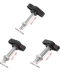 Dang Dependable M4 M5 M6 Tee Wing Bolt Knob Set for Rock Solid Tablet Stands and Camera Tripods, black thumb screws shown.