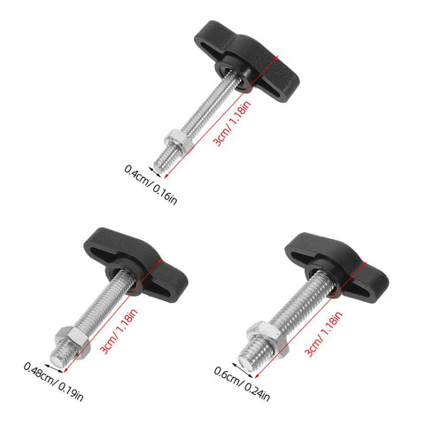 Dang Dependable M4 M5 M6 Tee Wing Bolt Knob Set for Rock Solid Tablet Stands and Camera Tripods, black thumb screws shown.