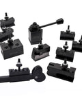 Wedge Type Quick Change Tool Post Kit For Mini Lathe 6-9 Inch, 11-Piece Set, 250-000 base, extra 250-001 and 250-002 holders visible