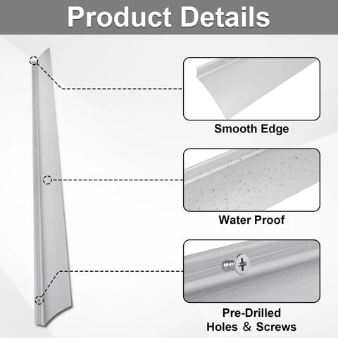 Premium Top Tier 52 Inch Door Drip Guard Aluminum Rain Deflector with smooth edge, waterproof design and pre-drilled holes.