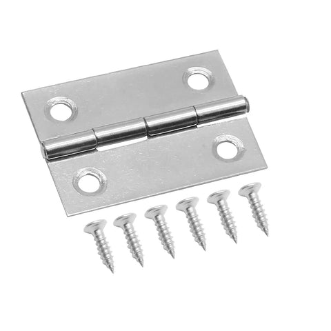 Six Pack 2 Inch Mini Butt Hinges Forged From Premium 304 Stainless Steel with screws for small hobby repairs and toolboxes.