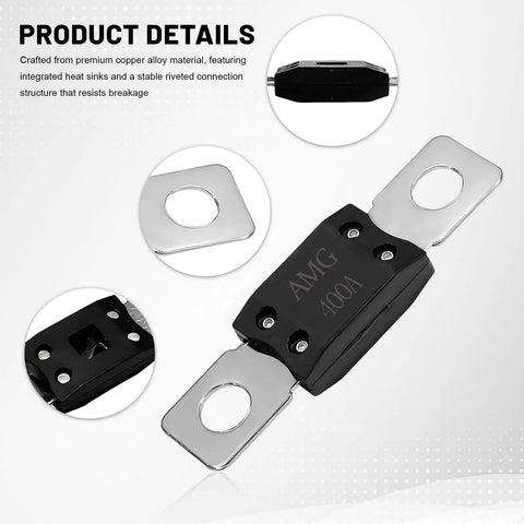 Built Tough 400 Amp Mega Fuses High Current Bolt On Automotive Electrical Safety Protection Copper alloy Stud Mount Kit image close-up