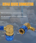 R134A quick connector for AC Dye And Oil Injector Kit, solid brass with blue snap quick coupler, shown with dimensions