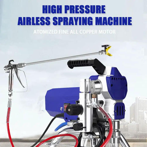 Shop Ready Airless Paint Sprayer With 2500 Watt Motor, high pressure design, copper motor, versatile for interior and exterior painting.