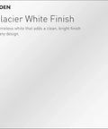 Moen Glacier white finish sample, showing a clean and bright design description.