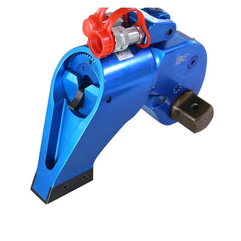 Industrial Grade Hydraulic Torque Wrench 3/4 Inch Square Drive Bolt Tightening Machine With 360 Swivel Fittings, blue steel design.
