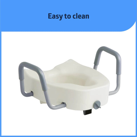 Hella Sturdy Elongated Raised Toilet Seat Riser With Secure Front Clamping Plate And Padded Swivel Armrests Quick Detach Design Keeps Your Balance Rock Solid Always