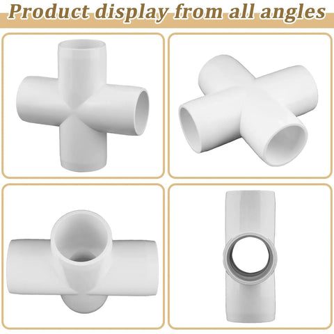 12 Pack Three Quarter Inch PVC Cross Fittings Furniture Grade Four Way UV Resistant For SCH40 Pipe multiple angle view