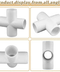 Heavy Duty 20 Pack One Half Inch PVC Four Way Cross Fittings for SCH40 Pipe, furniture grade UV resistant connectors displayed in various angles