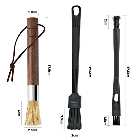 Grinder Cleaning Brush Set With Walnut Wood Handle And Natural Bristles For Espresso Machines And Home Baristas, Easy Grounds Sweep