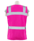 Back view of Ladies Hi Viz Pink Reflective Tricot Vest 3X Non ANSI Fitted With Contoured Waist And Two Exterior Pockets For Work