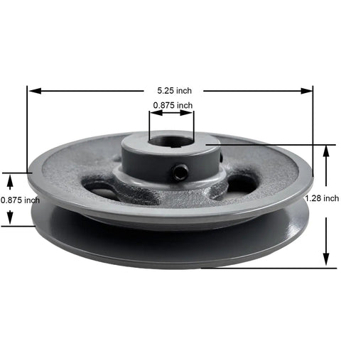 7/8 Inch Bore Single Groove V Belt Pulley 5.25 Inch OD Cast Iron Motor Pulley For A Ax B BX 4L 5L V Belts BK5578 side view