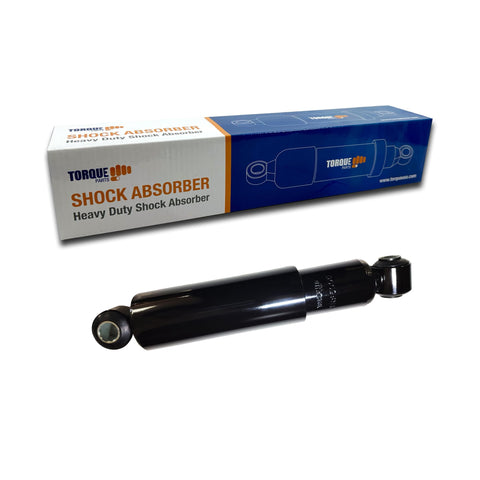 Single shock absorber from 4 Pack Heavy Duty Shock Absorbers For Trailer Suspension Systems Compatible With Intraax Vantraax Cush Ridewell Trailmobile Saf Holland Gabriel 85000 Monroe 65416 Replacement TR85000 with box packaging.