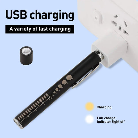 Dual LED Pen Light USB Rechargeable With Extra Warm Light Pupil Chart And Ruler Pocket Clip Aluminum Penlight charging