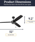 52 Inch Indoor Outdoor Ceiling Fan Without Light With Pull Chain Dual Mount For Big Spaces Matte Black Finish With Dimensions