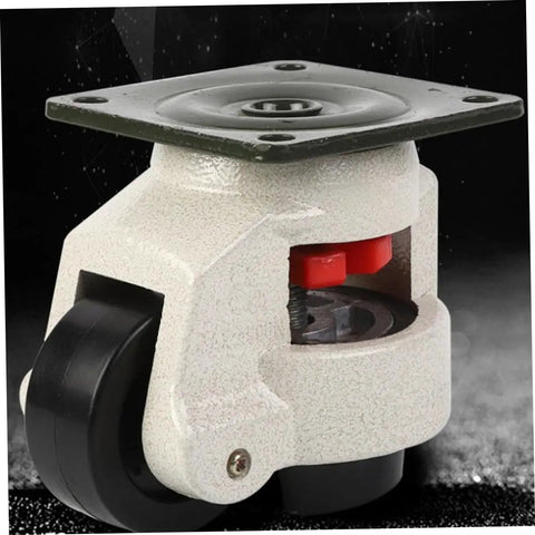 Heavy-Duty Leveling Casters Set For Workbenches And Equipment, Swivel Transport Wheels With 1100 Lb Capacity, Adjustable Industrial Plate Casters, Easy Install, Smooth Rolling, Four-Pack For Heavy Machinery, white industrial leveling caster with black wheel and top plate