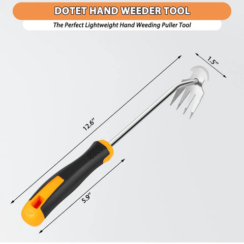 Uproot Like a Pro Hand Held Weeder Puller Tool With Rubber Grip Four Teeth Stainless Steel Weed Remover 12.6 inch design