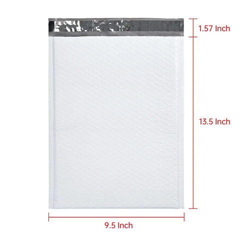 White Bubble Padded Poly Mailer Bags 9.5 X 13.5 Inches Self Seal Opaque Envelopes Tear Proof Water Resistant Lightweight Shipping