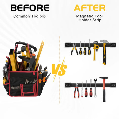 Heavy Duty 12 Inch Magnetic Tool Holder Strip 4 Pack organizing tools compared to a common toolbox