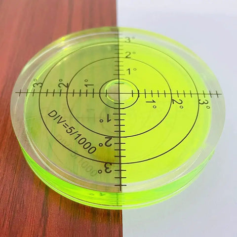 66mm Circular Bubble Spirit Level With Degree Marked Surface, Round Acrylic Level Tool For Precise Layouts And Measuring, Non Sticky 10mm Thick, 2.59 Inch Diameter, top view