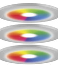 Cync Smart LED Wafer Downlights Kit 6 inch slim LED puck lights, color changing and white tones, 3 pack, no recessed housing, top view.