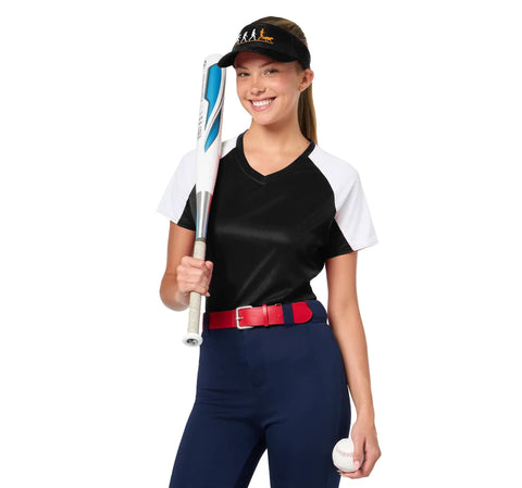 Woman wearing black Dog Running Sun Visor For Canicross And Jogging, Lightweight Trail Gear For Athletes With Dogs, holding a baseball bat