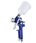 Score This Professional HVLP Mini Paint Spray Gun With A Precision 0 8 Mm Nozzle Kit featuring a clear cup and blue pneumatic body.