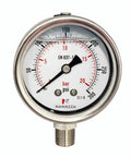 2.5 Inch Glycerin Filled Pressure Gauge 0 To 300 PSI 20 Bar With One Quarter Inch NPT Lower Mount, Stainless Steel Case