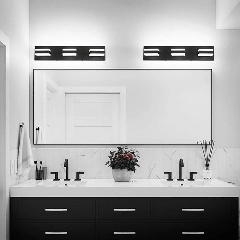 Vanity Light Fixtures Over Mirror LED Dimmable Three Light Bath Light In Black Finish, Modern Restroom Lighting For Bathroom