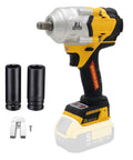 Beast 1000Nm Cordless Impact Wrench Half Inch Drive With Brushless Motor LED Light And Four Stage Torque Settings shown with attachments