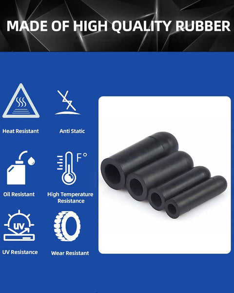 90 Piece Rubber Vacuum Cap Kit With Ten Sizes for car hoses showing heat, UV, and oil resistance features