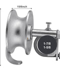 Side view of a Five Inch Galvanized Steel Pipe Track Wheel for Chain Link Sliding Gates with U bolt hardware for 1-7/8" and 1-5/8" frames.