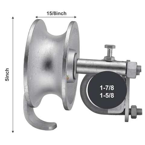 Sliding Gate Rollers 5 Inch Galvanized Steel Pipe Track Wheels For Chain Link Sliding Gates, Fits 1 7/8 Inch And 1 5/8 Inch Gate Frames